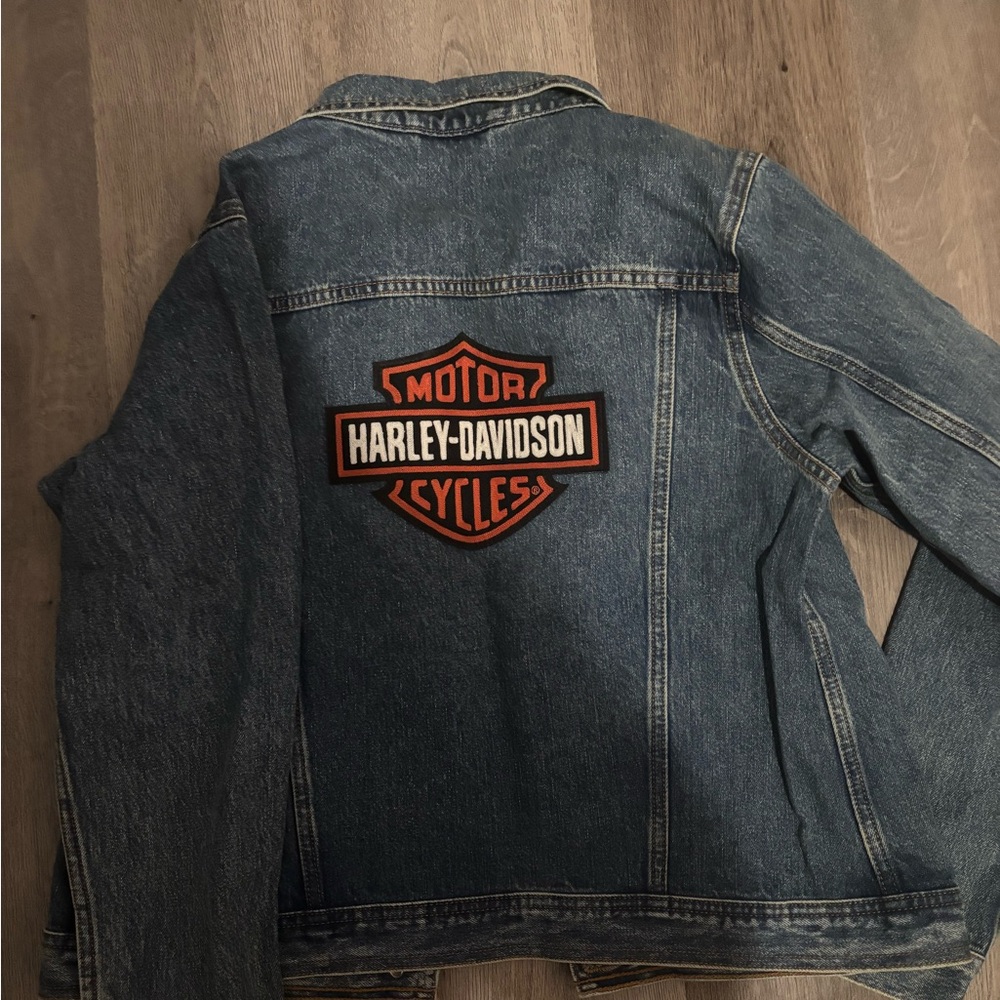 Harley-Davidson Blue Denim Jacket with Orange Patch